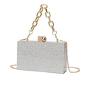Pochette de soirée pailletée argentée avec chaîne dorée et fermoir sphérique - Argent à Paillettes Fines