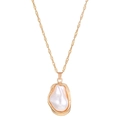 Golden necklace with a large irregular white baroque pearl pendant for women - Gold Baroque Pearl Necklace (5104)