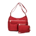 Wasserabweisende dunkelrote Schultertasche aus Nylon mit goldenen Details und Taschen - Rot