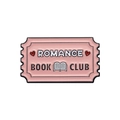 Pink ticket enamel badge with Romance Book Club text and heart book illustration - Pink-ROMANCE BOOK CLUB