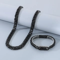 Polished black stainless steel Cuban chain necklace and bracelet jewelry set for men - 11mm Style A (KB184290-Z) / Bracelet (21cm) / Black