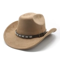 Cappello da cowboy western vintage in pelle scamosciata kaki con fascia decorativa - M(56-58cm) / Cammello