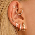 Golden ear piercing set with marquise and pavé cubic zirconia studs and hoops - Mermaid Combination Style (2362)
