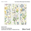 Blue vintage floral PET stickers with gold foil accents for DIY scrapbooking and planners - Blue Tone