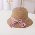 Cappello da sole in paglia per bambini con fiocco rosa ed etichetta fatta a mano - Bambini 54cm (4-9 Anni) / Solo Cappello / Marrone