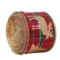 6.3cm Red plaid Christmas ribbon with gold elk and tree print for gift wrapping - 6.3cm / Red Gold Tartan Moose
