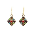 Vintage gold diamond-shaped drop earrings with colorful rhinestones and hook design - Rhombus Color Rhinestone Hook (E2195)