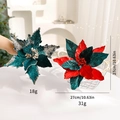 Blue and green velvet Christmas poinsettia flowers with glitter and 27cm height - Red Green & Blue Green