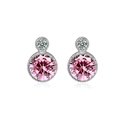 S925 silver stud earrings with round pink gemstone and clear crystal accents - 925 Silver / Pink Stud Earrings