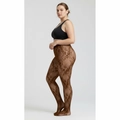 Detail of brown floral lace tights featuring vintage patterns and high-stretch texture - Floral Mesh Style / Coffee