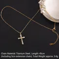 Titanium steel cross necklace with clear zircon stones and adjustable gold chain - Cross No.42 Gold (A1220)