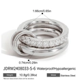 Three-link interlocking stainless steel ring in silver with sparkling pavé zircon stones - Silver Interlocked Triple Ring Style (JDRW2408033-S-6)