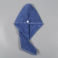 Dark blue coral fleece hair drying cap with microfiber texture and button closure - Grey Blue with Binding