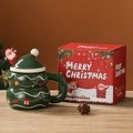 Taza de cerámica pino de Navidad verde con cuchara de Santa y caja de regalo - 400ml / Caja de Color-Diseño de Árbol de Navidad