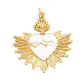 Large heart pendant featuring gold crown of thorns on white enamel with sunburst rays - White Sacred Heart Large Size Style (M205900-White)