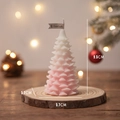 Pink gradient Christmas tree scented candle on wooden base with festive holiday decor - Pink Cedar Tree (White Peach Oolong) / 5.7x9.5cm