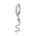 Détail de boucles d'oreilles serpent argentées avec zircons blancs et yeux verts - EH00747 Or Blanc