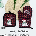Christmas oven mitts and pot holder set with red plaid snowman print and Merry Christmas text - Christmas Glove 13 (Red/Black Plaid Snowman)