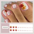 Nude pink press-on toenails featuring hand-painted red floral patterns, set of 24 pieces - JY183-B7 Spring Welcoming Flowers