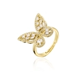 18K vergoldeter Schmetterlingsring mit Baguette-Zirkonia und offenem Design - Transparenter Zirkonia - Gold