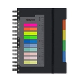 Black hardcover spiral notebook with colorful index tabs and translucent ruler bookmark - Black