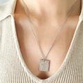 Silver square pendant necklace with abstract female figure engraving and layered chain - Steel Color Long Square Pendant 50+5cm