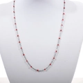 Detail of minimalist stainless steel chain necklace with red enamel beads on mannequin - Steel + Red