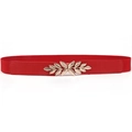 Ceinture élastique rouge pour femme avec une boucle en métal dorée en forme de feuille - Rouge