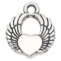 Vintage silver hollow heart pendant with angel wings for DIY jewelry making - Double-sided Heart Wings (10054)