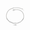 Detailed close-up of S925 silver Cuban chain with five 6.5mm rectangular cubic zirconia stones - 925 Silver / 17+3cm / White Zirconia - White Gold Plated (Silver)