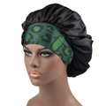 Elastic wide-band hair bonnet with green leopard print and black satin material - 32cm / Black Green Leopard
