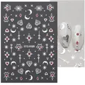 3D laser silver and red butterfly nail stickers STZ-X026 with stars and moon designs - STZ-X026 Red Silver Star Moon Heart