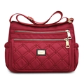 Borsa a tracolla trapuntata bordeaux in nylon con scomparti multipli a cerniera - Rosso