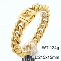 Bracciale cuban punk da uomo con teschio in robusto acciaio dorato 215x15mm - Oro (KB184824-KJX)