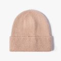 Winter knitted beanie hat in light pink rib-knit style with a wide turn-up cuff - One Size / Pink