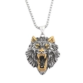 Nordic Viking wolf head pendant necklace in silver and gold tone stainless steel - Two-tone Gold [Pendant + 60CM Chain]