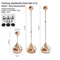 Set of 3 gold teardrop metal candlesticks in different heights for home decor - Water Drop Candlestick Set - Gold