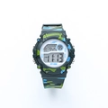 Kids digital watch with green camo strap, LED display, and waterproof design NT-59M - Camouflage Dark Green