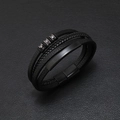 Bracelet multicouche en cuir tressé noir pour homme avec fermoir magnétique - Fermoir Magnétique Noir/Cuir Noir