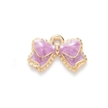 Golden alloy bow charm with sparkling purple enamel inlay for DIY jewelry crafting - Purple