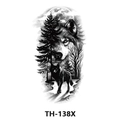 Waterproof temporary tattoo with sketch of a wolf and forest design in black and white - Th-138 / 210*148mm