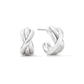 Pendientes de aro en C retorcidos de plata S925 con acabado metálico pulido de estilo retro - Oro blanco