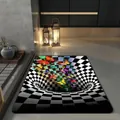 3D optical illusion abyss floor mat with colorful butterflies and checkered patterns - 40*60cm / Space Gray