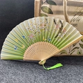 Handmade folding fan with green gradient floral butterfly pattern and bamboo ribs - Classic Butterfly Flower - Light Green