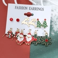 6 pairs of festive Christmas stud earrings featuring snowman and reindeer designs - Model 13 A-1397