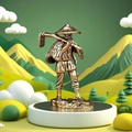Miniature brass elderly farmer statue with hoe for zen garden sand table decor - Farming Old Man