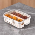Divided PET storage box with white drain basket and 4-sided locking lid for fresh food - PET Low 2-Grid Drainage Box