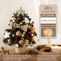 60cm mini Christmas tree with wooden base, 32 ornaments, pinecones and warm light string - 60CM Natural Wood Log Tree