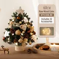 60cm mini Christmas tree with wooden base, 32 ornaments, pinecones and warm light string - 60CM Natural Wood Log Tree