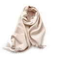 Beige solid color macaron scarf with fringe details in soft faux cashmere fabric - No.3 Off-white